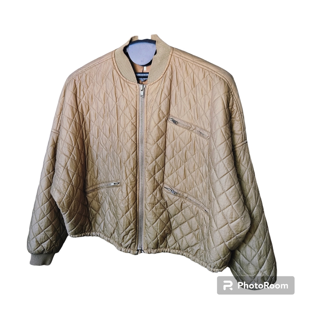 Free People Quilted Oversized Crop Bomber Moss Green Jacket, Size Small